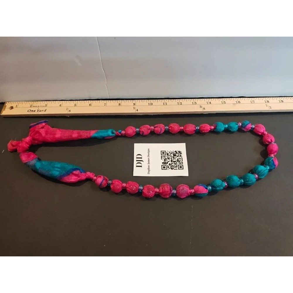 Handmade Pink & Teal Fabric Cooling & Weighted Marble Necklace